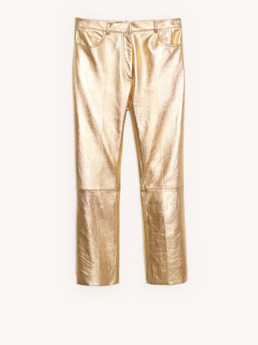 NWT SANDRO Metallic gold leather kick-flare pants US 4/S FR 36 $820 - Picture 8 of 13